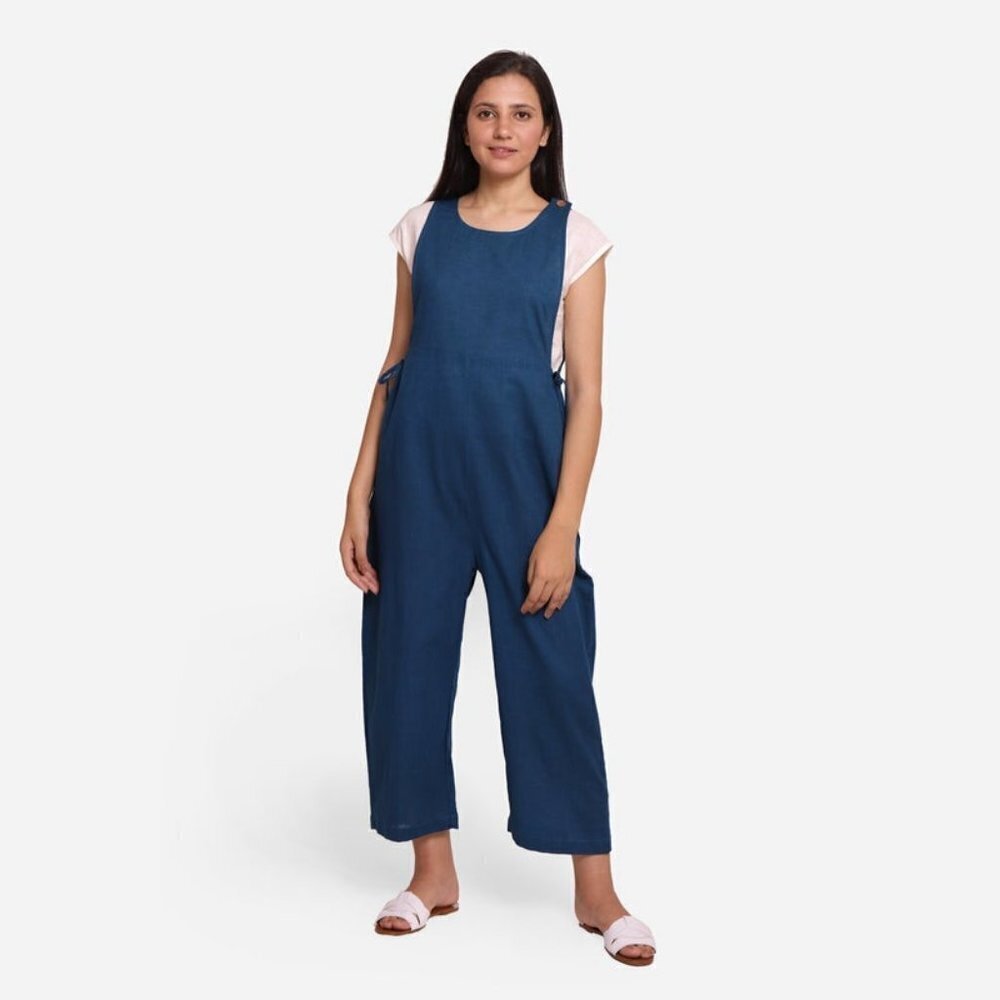 Teal Waist Tie Up Pinafore Jumpsuit